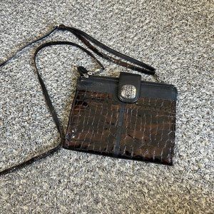 Brighton Crossbody Organizer Purse Croc Leather Black/Brown